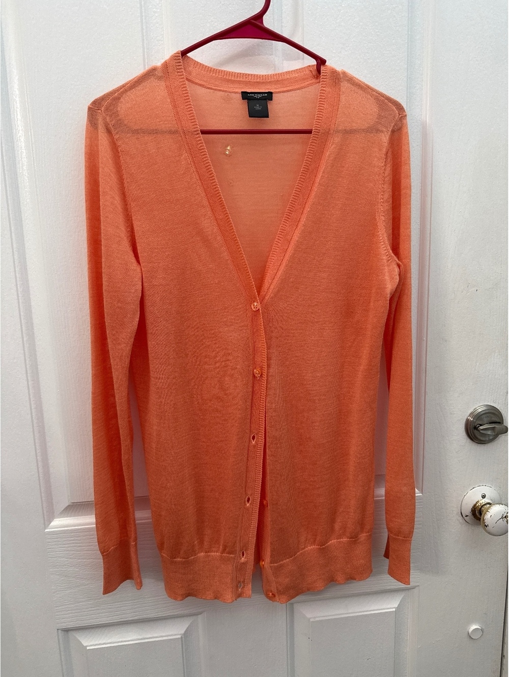Ann Taylor Women's Medium Peach Lightweight V-Neck Cardigan Sweater
